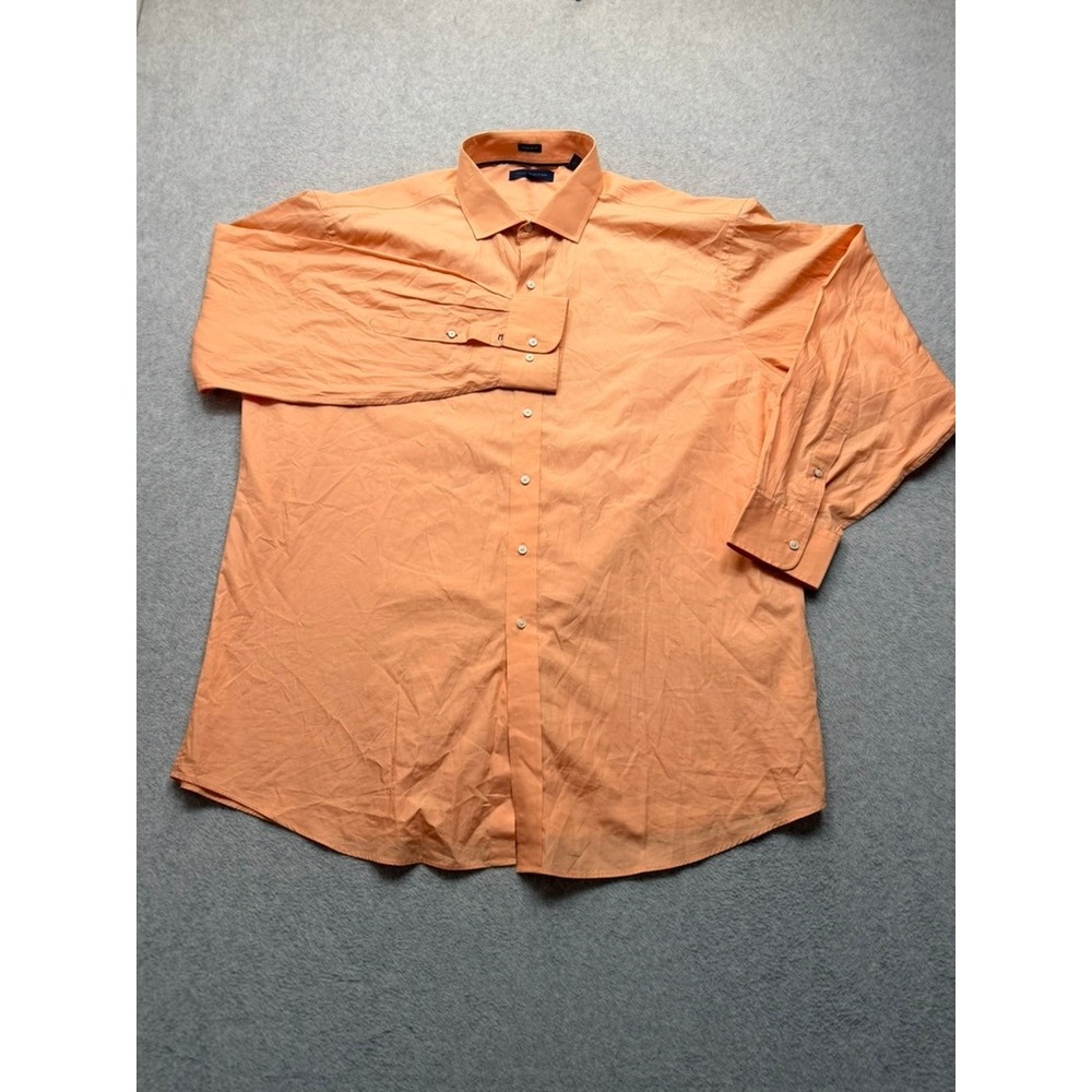 Tommy Hilfiger Mens Orange Regular Fit Long Sleeve Cotton Dress Shirt 18 34-35